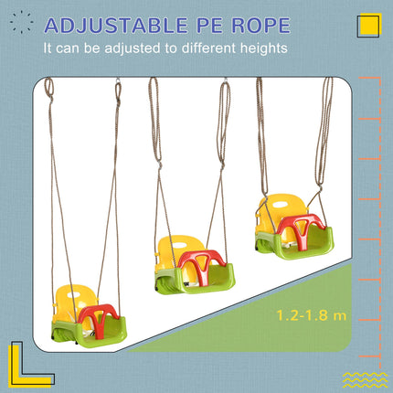 3-in-1 Detachable Kids Swing Seat with Safety Belt and Adjustable Rope for Indoor & Outdoor Use - Green