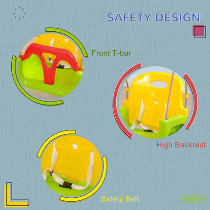 3-in-1 Detachable Kids Swing Seat with Safety Belt and Adjustable Rope for Indoor & Outdoor Use - Green