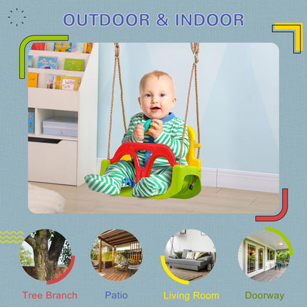 3-in-1 Detachable Kids Swing Seat with Safety Belt and Adjustable Rope for Indoor & Outdoor Use - Green