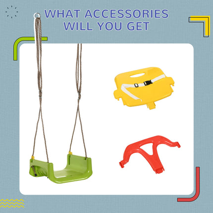 3-in-1 Detachable Kids Swing Seat with Safety Belt and Adjustable Rope for Indoor & Outdoor Use - Green