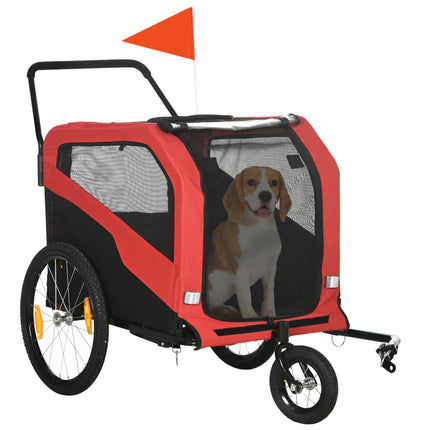 2 in 1 Dog Bike Trailer and Pet Stroller for Large Dogs with Quick-Release 20" Wheels and Hitch - Red