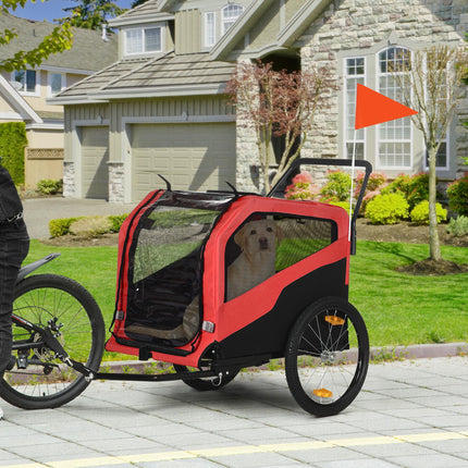 2 in 1 Dog Bike Trailer and Pet Stroller for Large Dogs with Quick-Release 20" Wheels and Hitch - Red