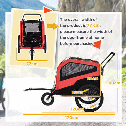 2 in 1 Dog Bike Trailer and Pet Stroller for Large Dogs with Quick-Release 20" Wheels and Hitch - Red