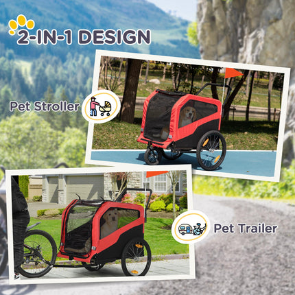 2 in 1 Dog Bike Trailer and Pet Stroller for Large Dogs with Quick-Release 20" Wheels and Hitch - Red