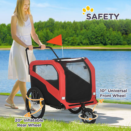 2 in 1 Dog Bike Trailer and Pet Stroller for Large Dogs with Quick-Release 20" Wheels and Hitch - Red