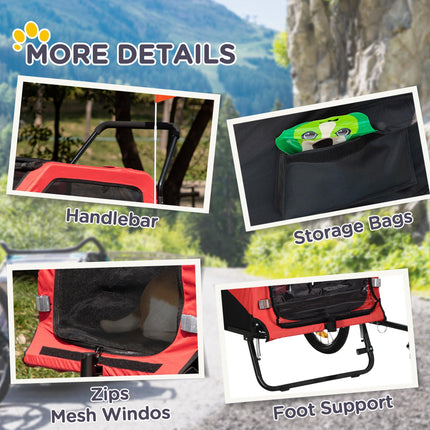2 in 1 Dog Bike Trailer and Pet Stroller for Large Dogs with Quick-Release 20" Wheels and Hitch - Red