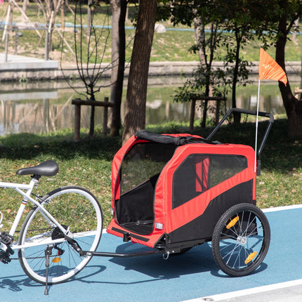 2 in 1 Dog Bike Trailer and Pet Stroller for Large Dogs with Quick-Release 20" Wheels and Hitch - Red