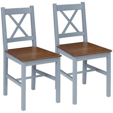Set of 2 Pine Wood Dining Chairs with Cross Back Solid Structure - Grey