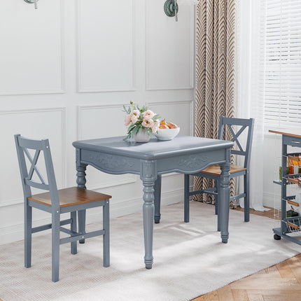 Set of 2 Pine Wood Dining Chairs with Cross Back Solid Structure - Grey