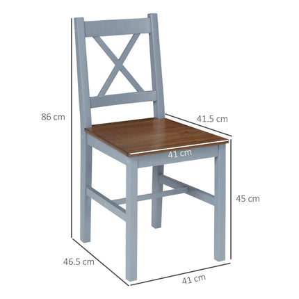 Set of 2 Pine Wood Dining Chairs with Cross Back Solid Structure - Grey