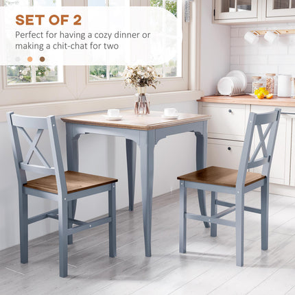 Set of 2 Pine Wood Dining Chairs with Cross Back Solid Structure - Grey