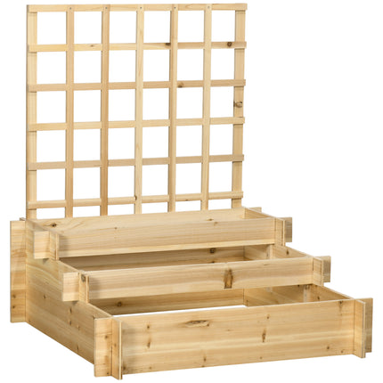 3 Tier Wooden Garden Planter with Trellis for Climbing Vines - Natural Tone