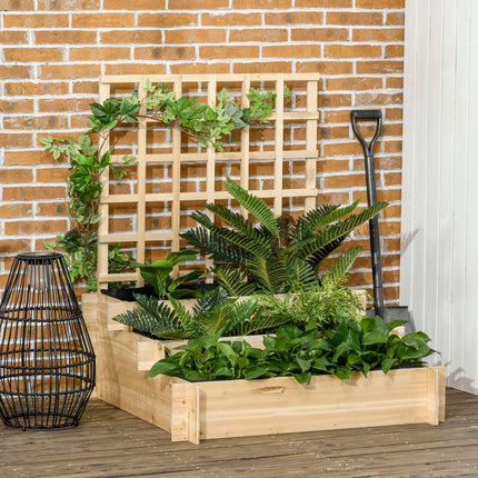 3 Tier Wooden Garden Planter with Trellis for Climbing Vines - Natural Tone