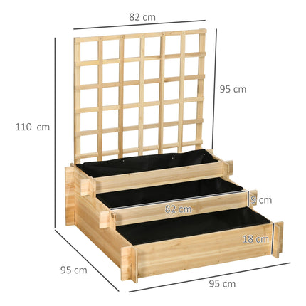 3 Tier Wooden Garden Planter with Trellis for Climbing Vines - Natural Tone