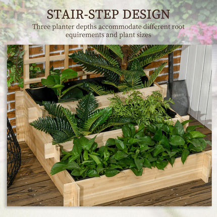 3 Tier Wooden Garden Planter with Trellis for Climbing Vines - Natural Tone