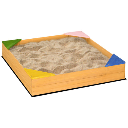 Kids Wooden Sand Pit with Four Seats and Non-Woven Fabric Base for Gardens and Playgrounds - Natural Wood Effect