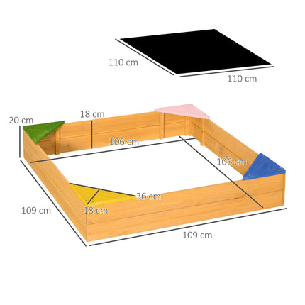 Kids Wooden Sand Pit with Four Seats and Non-Woven Fabric Base for Gardens and Playgrounds - Natural Wood Effect
