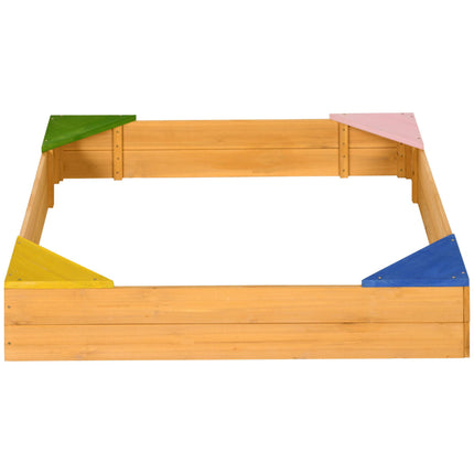 Kids Wooden Sand Pit with Four Seats and Non-Woven Fabric Base for Gardens and Playgrounds - Natural Wood Effect