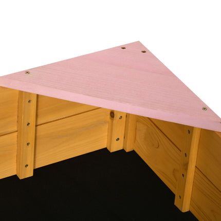 Kids Wooden Sand Pit with Four Seats and Non-Woven Fabric Base for Gardens and Playgrounds - Natural Wood Effect