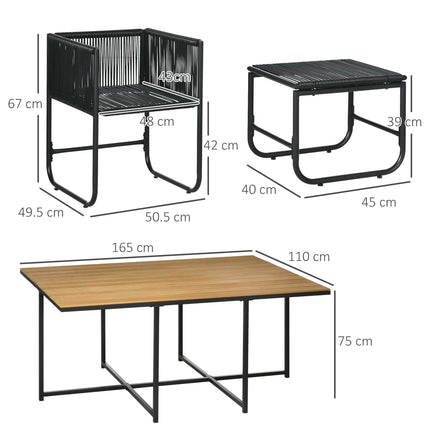 Patio 11-Piece PE Rattan Round Dining Set with Wood Grain Table Top 10-Seater - Black