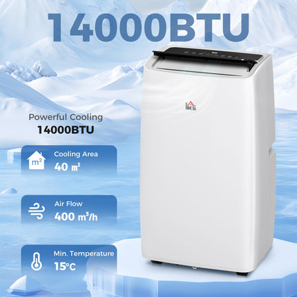 14,000 BTU Portable Air Conditioner with Dehumidifier, Remote, LED Display, Timer & Window Kit for 40m² - White