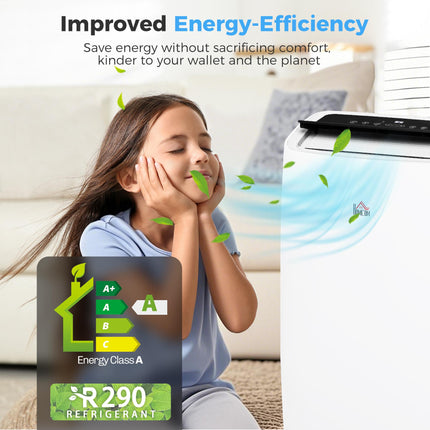 14,000 BTU Portable Air Conditioner with Dehumidifier, Remote, LED Display, Timer & Window Kit for 40m² - White