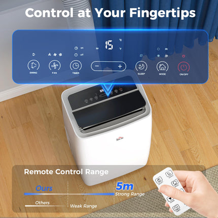 14,000 BTU Portable Air Conditioner with Dehumidifier, Remote, LED Display, Timer & Window Kit for 40m² - White