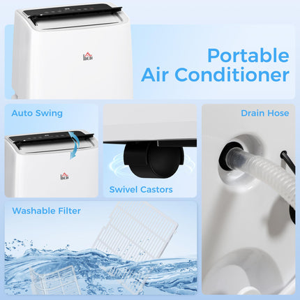 14,000 BTU Portable Air Conditioner with Dehumidifier, Remote, LED Display, Timer & Window Kit for 40m² - White