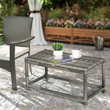 Outdoor PE Rattan Garden Coffee Side Table with X-Shape Support - Mixed Grey