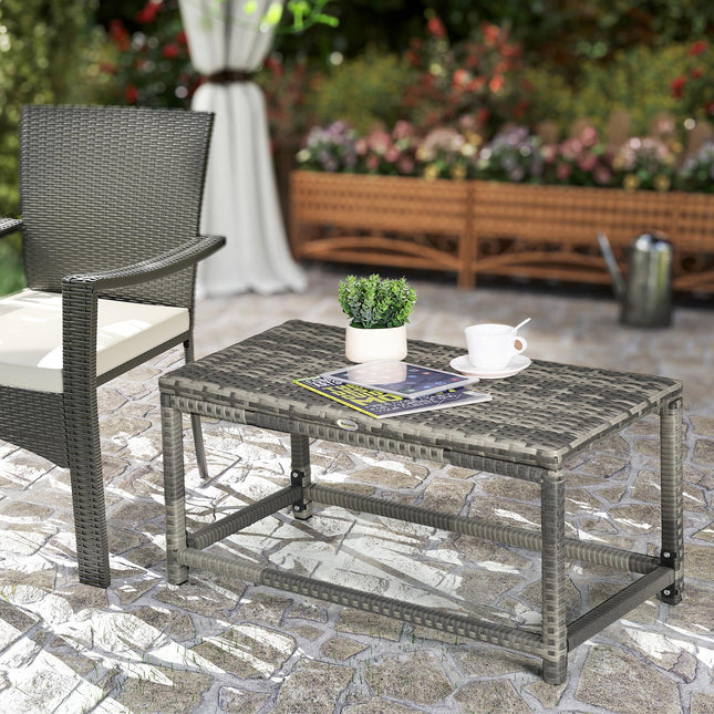 Outdoor PE Rattan Garden Coffee Side Table with X-Shape Support - Mixed Grey