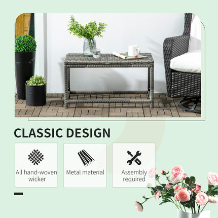 Outdoor PE Rattan Garden Coffee Side Table with X-Shape Support - Mixed Grey