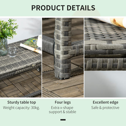 Outdoor PE Rattan Garden Coffee Side Table with X-Shape Support - Mixed Grey