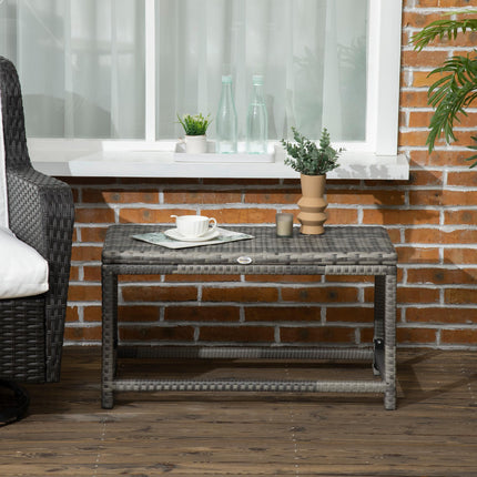 Outdoor PE Rattan Garden Coffee Side Table with X-Shape Support - Mixed Grey