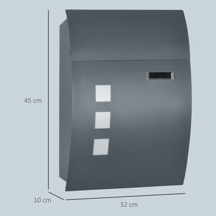 Wall Mounted Weatherproof Letter Box with 2 Keys, Viewing Window & Nameplate - Anthracite Grey