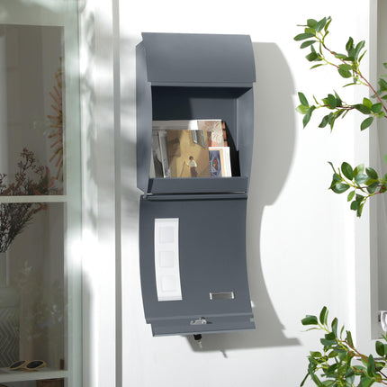 Wall Mounted Weatherproof Letter Box with 2 Keys, Viewing Window & Nameplate - Anthracite Grey