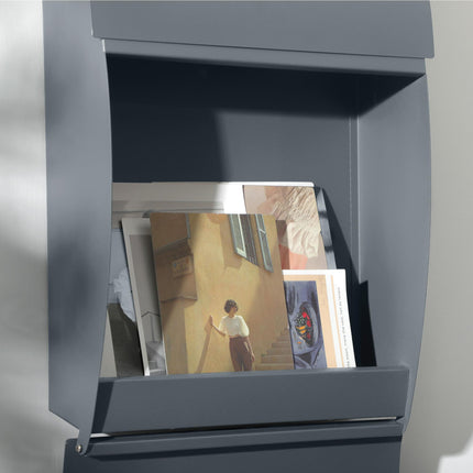 Wall Mounted Weatherproof Letter Box with 2 Keys, Viewing Window & Nameplate - Anthracite Grey