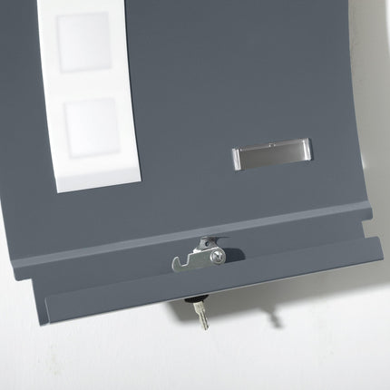 Wall Mounted Weatherproof Letter Box with 2 Keys, Viewing Window & Nameplate - Anthracite Grey