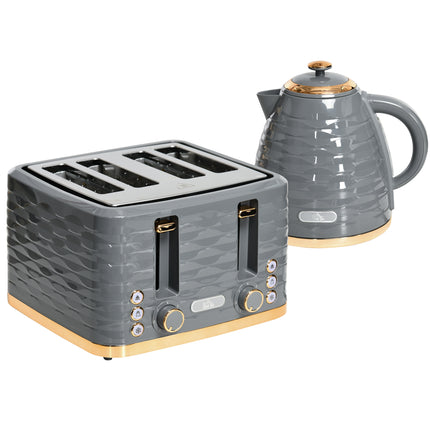 2 Piece 1.7L Kettle and 4 Slice Toaster Set - Grey