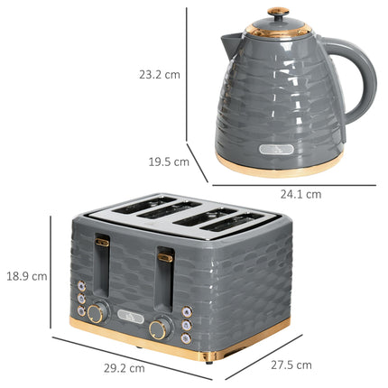 2 Piece 1.7L Kettle and 4 Slice Toaster Set - Grey