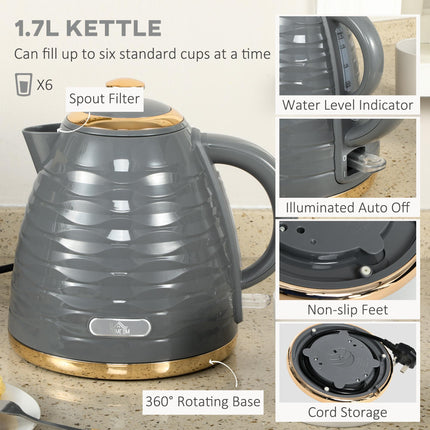 2 Piece 1.7L Kettle and 4 Slice Toaster Set - Grey