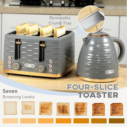 2 Piece 1.7L Kettle and 4 Slice Toaster Set - Grey