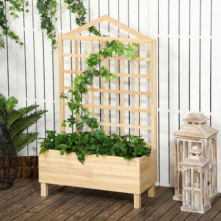 Wooden Garden Planter with Trellis for Climbing Plants 1 Piece - Natural Tone