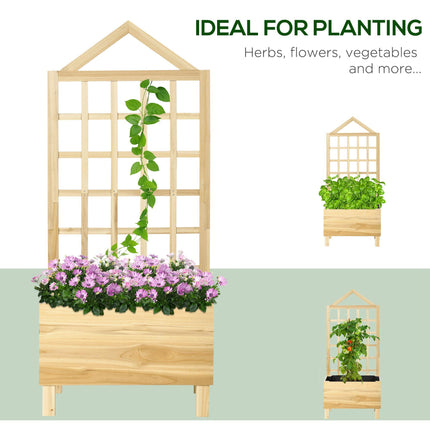 Garden Planters with Trellis for Vine Climbing, Distressed Wooden Raised Beds, 90x43x150cm, Natural Tone