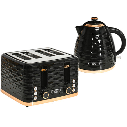 2 Piece 1.7L Kettle and 4 Slice Toaster Set - Black Gloss