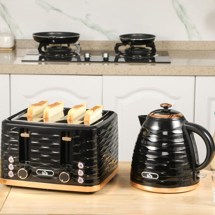 2 Piece 1.7L Kettle and 4 Slice Toaster Set - Black Gloss