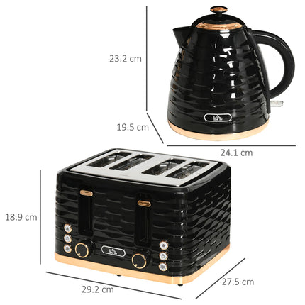 2 Piece 1.7L Kettle and 4 Slice Toaster Set - Black Gloss