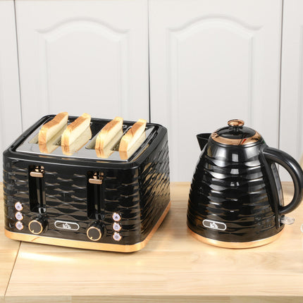 2 Piece 1.7L Kettle and 4 Slice Toaster Set - Black Gloss