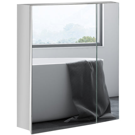Wall Mounted Bathroom Mirror Cabinet with Storage Shelves - White