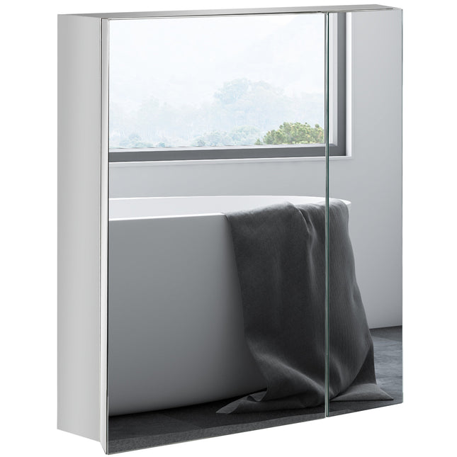 Wall Mounted Bathroom Mirror Cabinet with Storage Shelves - White