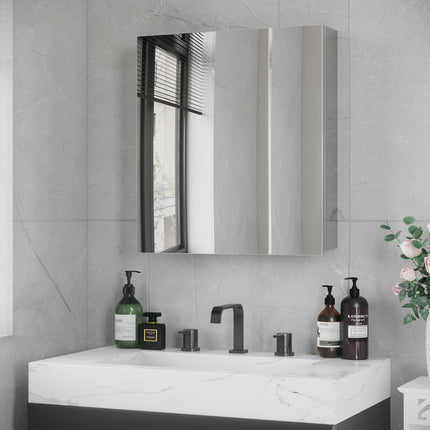 Wall Mounted Bathroom Mirror Cabinet with Storage Shelves - White